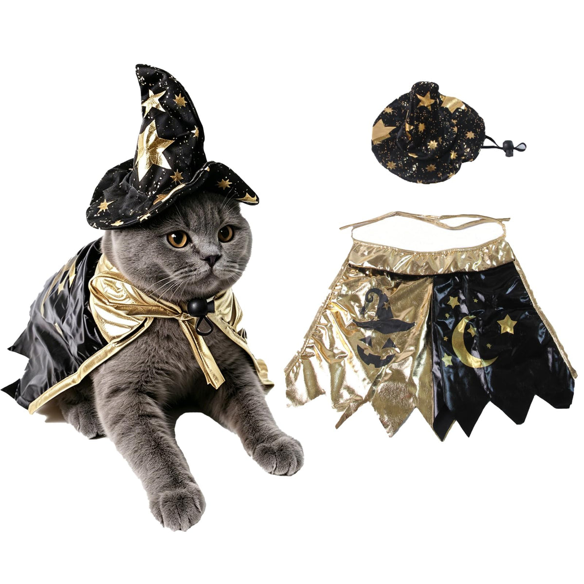 Paw & Co Gold Star Wizard Cape & Hat