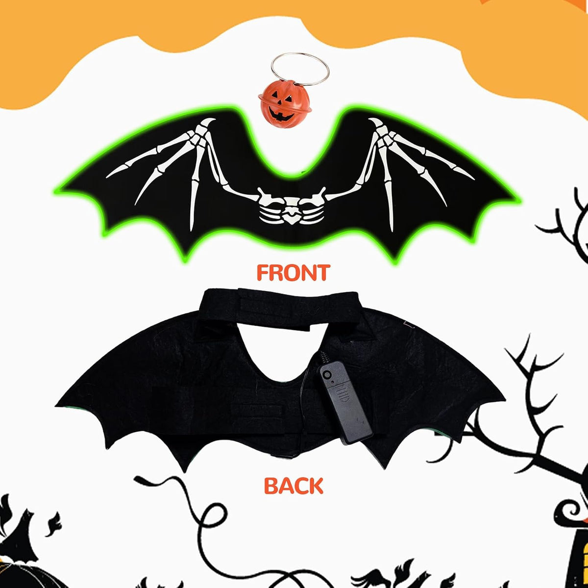 Paw & Co Light-Up Skeleton Bat Wings