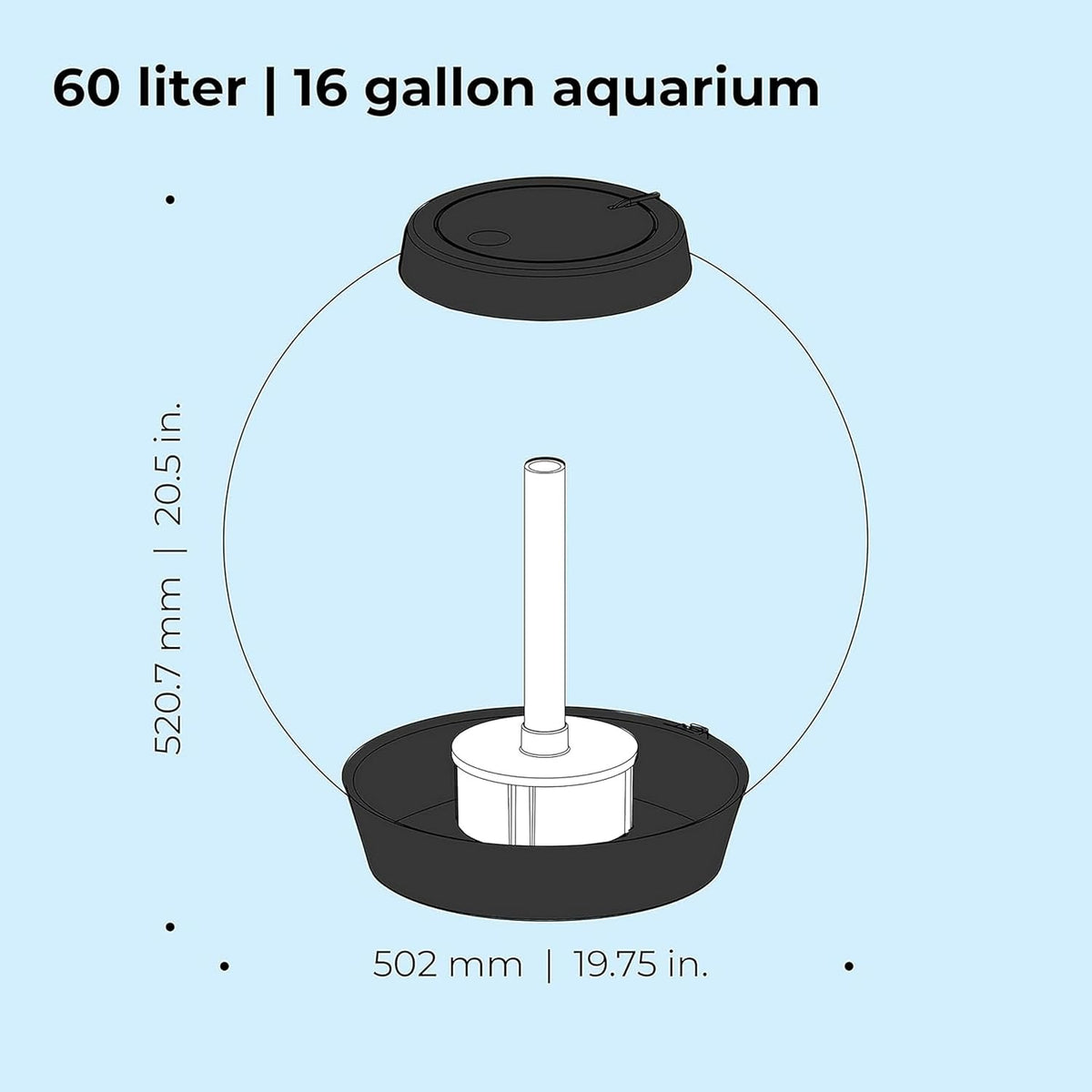 60L acrylic aquarium side view