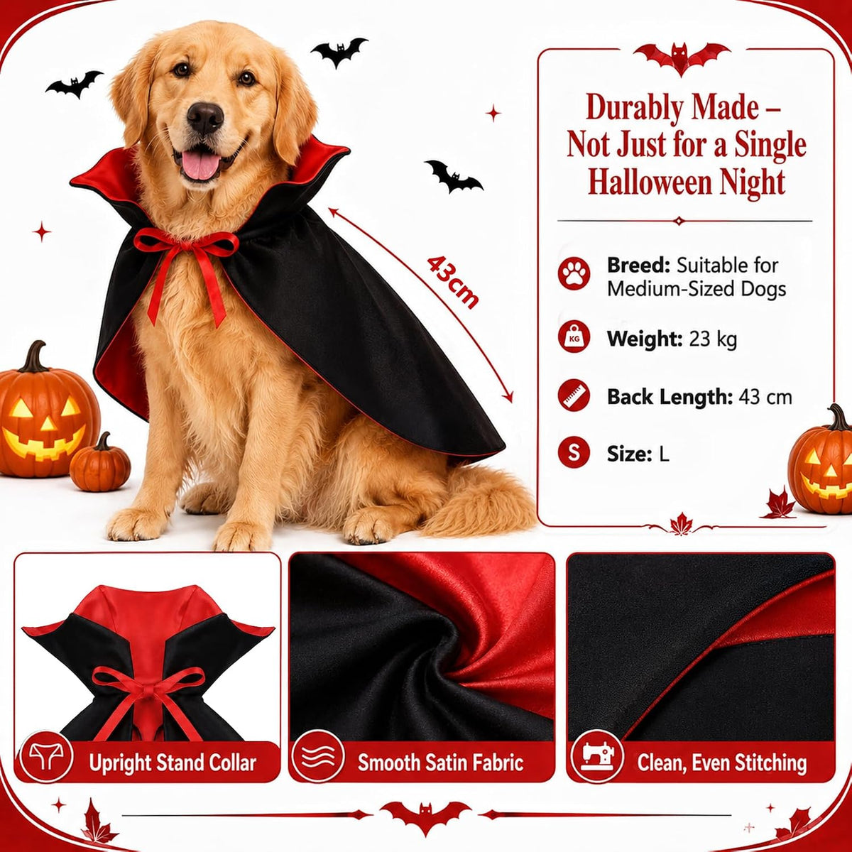 Paw & Co Devil Horns & Reversible Cape Set (Large)