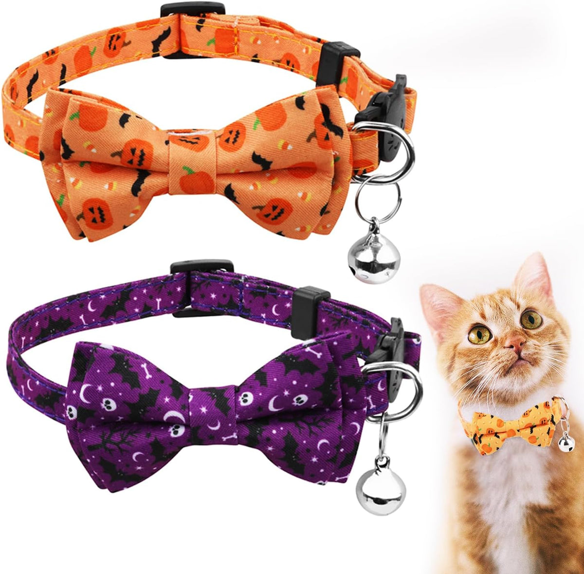 Paw & Co Pumpkin & Bat Cat Collars (2 Pack)