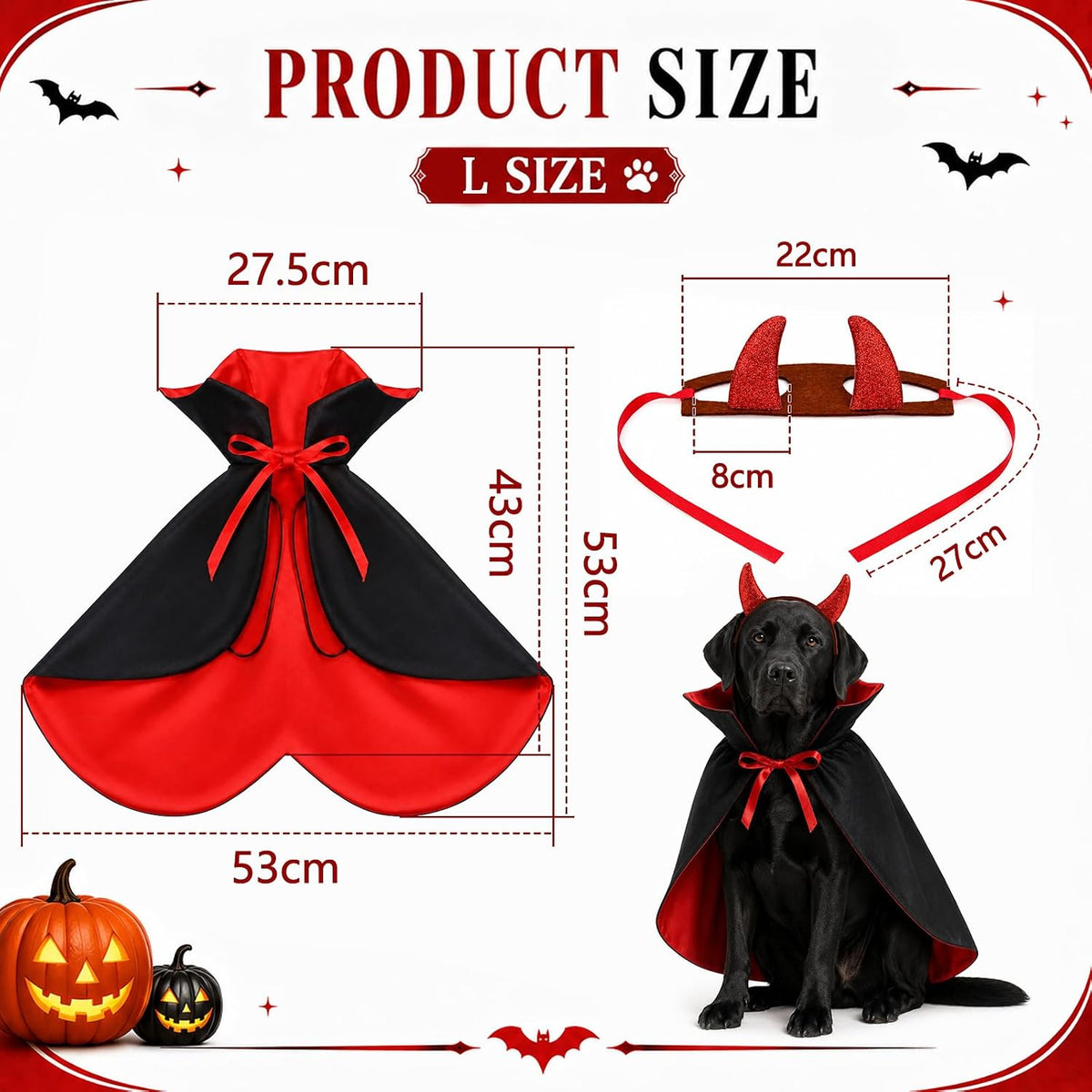 Paw & Co Devil Horns & Reversible Cape Set (Large)