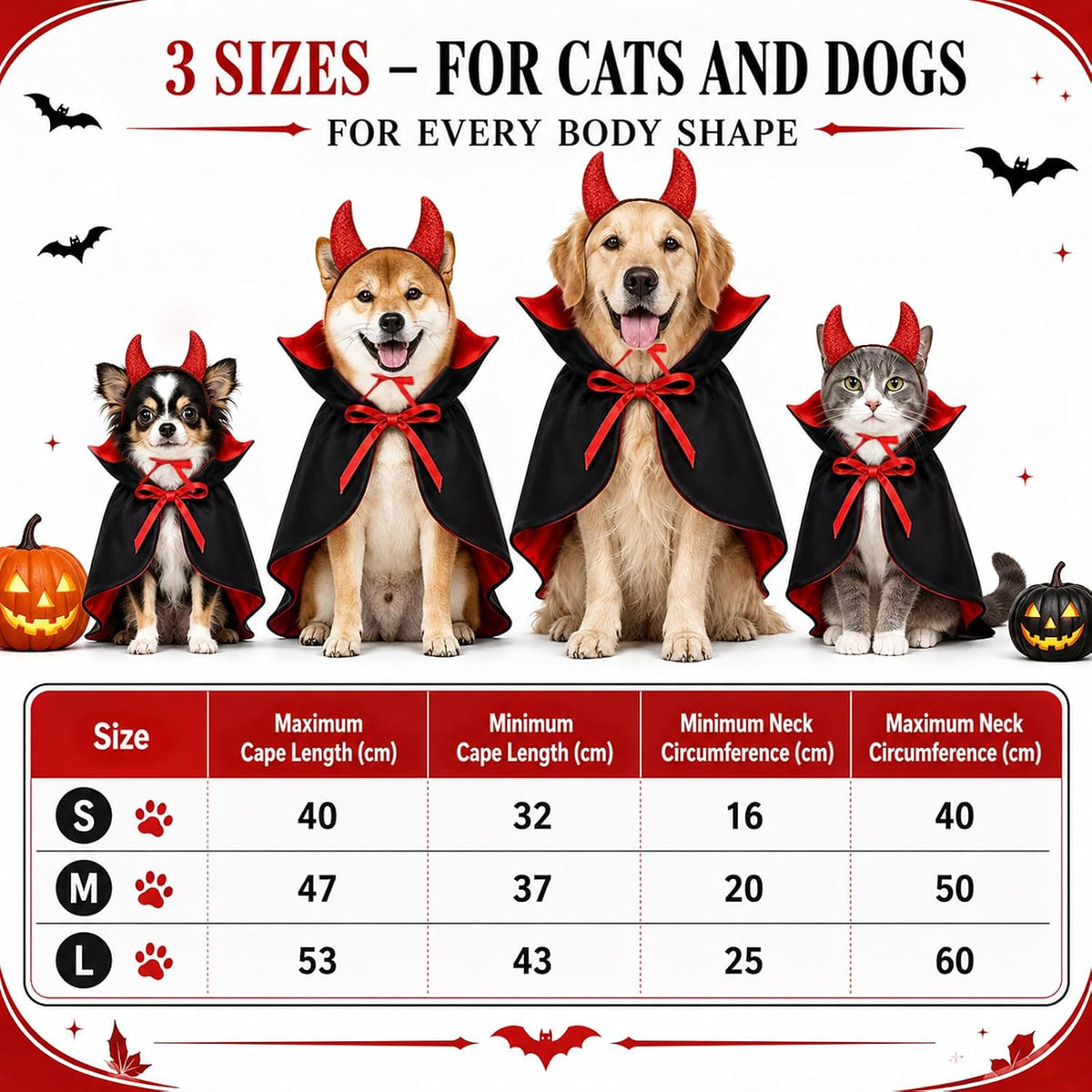 Paw & Co Devil Horns & Reversible Cape Set (Large)