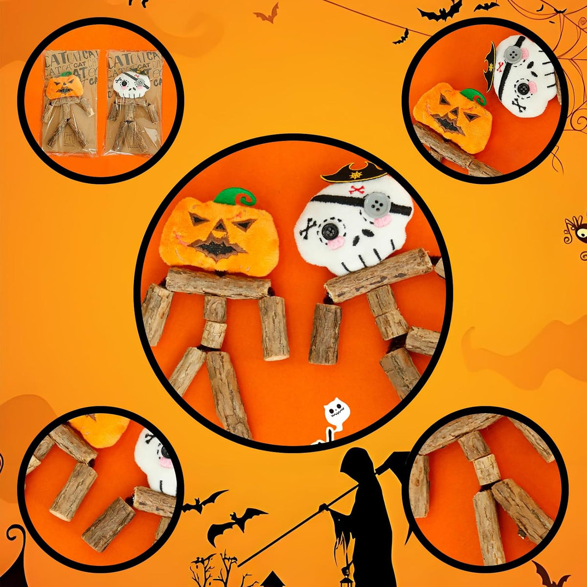 Paw & Co Pumpkin & Skull Silvervine Cat Toys (2 Pack)