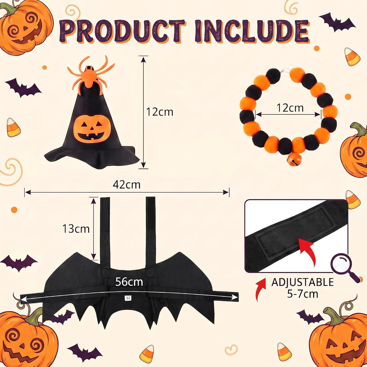 Paw & Co Witch Hat, Bat Wings & Bell Collar Set