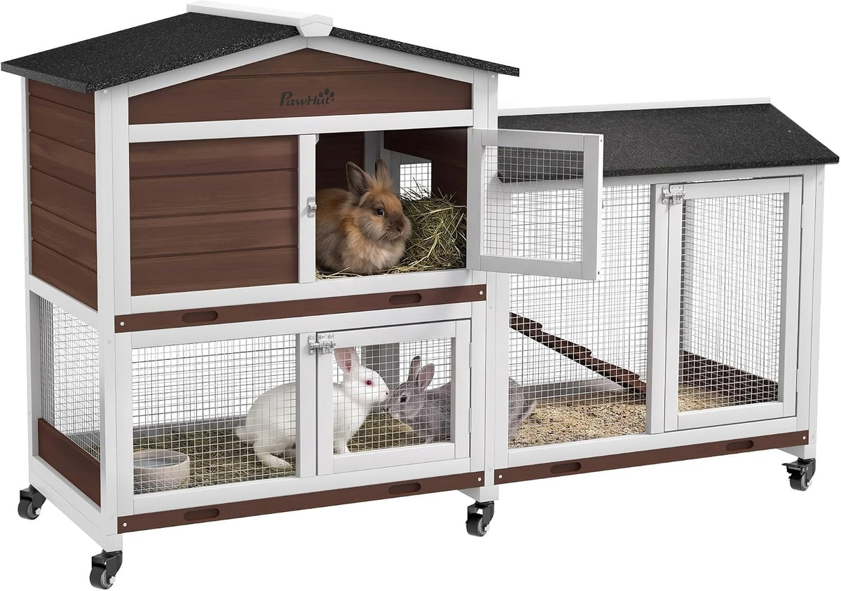 Paw & Co Haven two-tier outdoor rabbit hutch with run