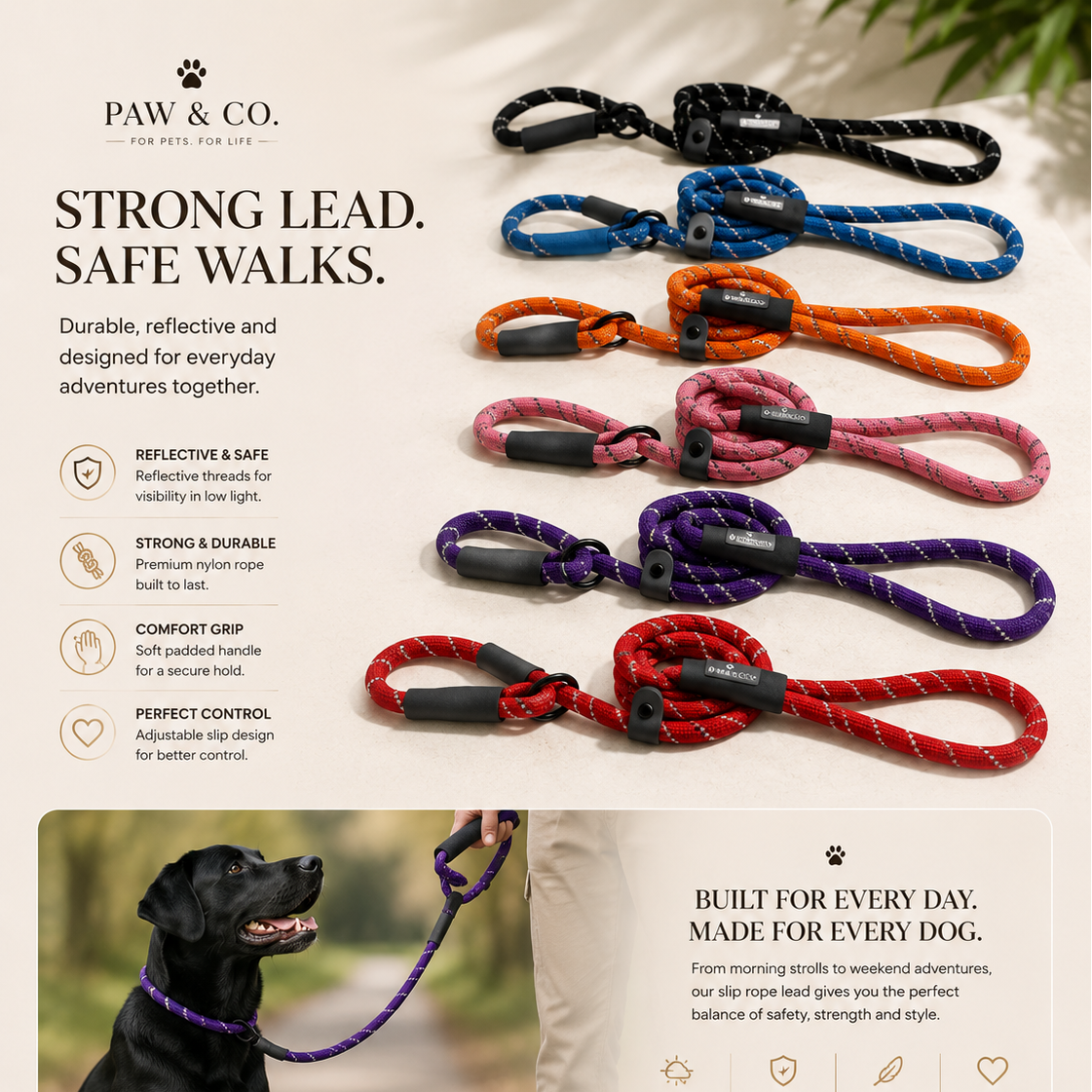 Paw & Co Reflecting Slip Rope Dog Leads