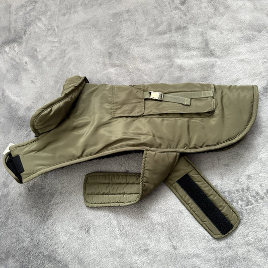 Khaki Coat with Backpack - Paw & Co